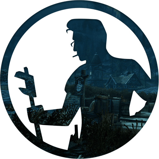 A view of Skyrim at night, cut out in the shape of the Kinggath Creations logo